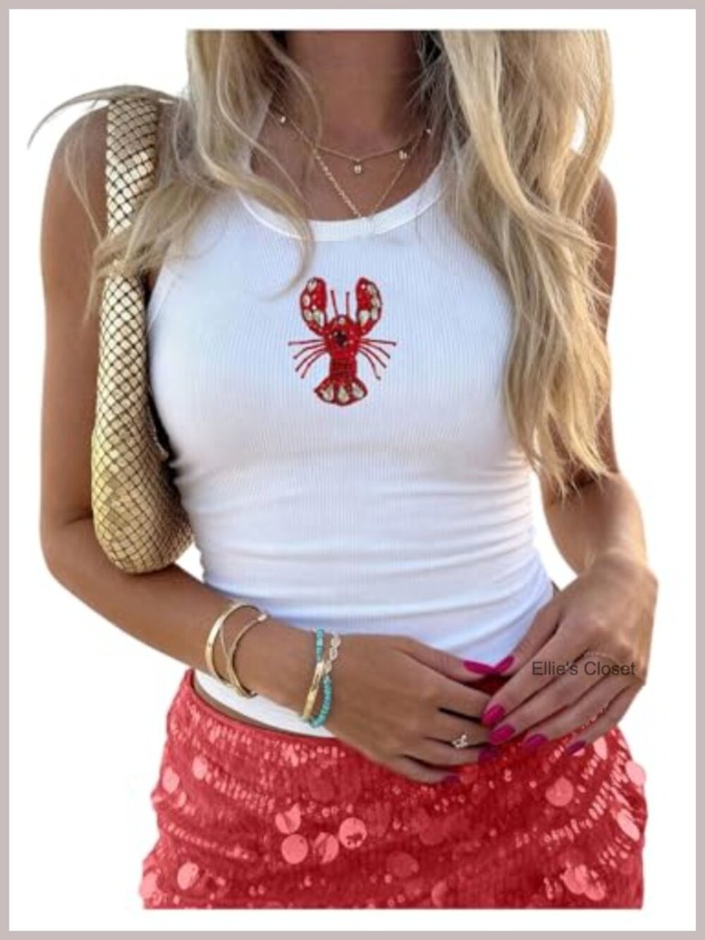 Ribbed Knit Beaded Tank Top Sleeveless Y2K Fitted Summer Top